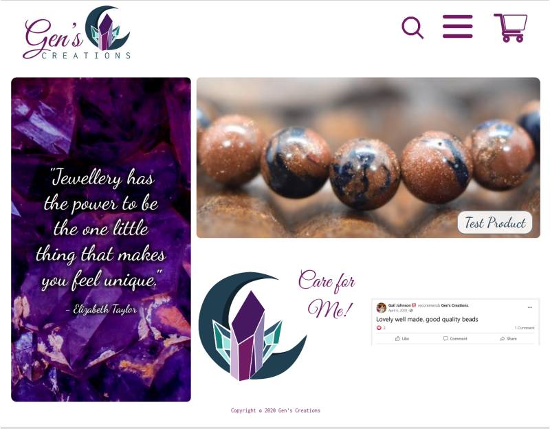 Screenshot of Gen's Creations homepage